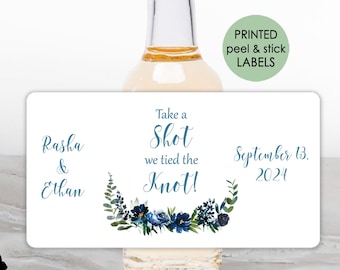 Printed, Personalized Mini Liquor Bottle Labels-Waterproof Favor Stickers 2 x 3.75 in.-Custom Alcohol Labels - Navy Roses in Greenery / NW19