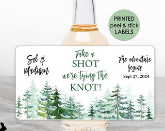 Printed, Personalized Mini Liquor Bottle Labels-Waterproof Favor Stickers 2 x 3.75 in.-Custom Alcohol Labels - Evergreen Trees - TR19