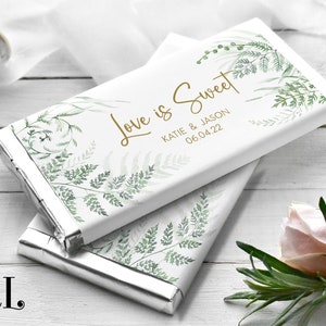 Printed Labels for Full Size Candy Bar Chocolate Bar Stickers Wedding Favor or any event - Fern Greenery - Personalized Candy Bar FN22