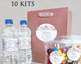 10 Welcome Bag Kits - Includes high quality gift bag with treat bags and customized labels - Pastel Diamonds and Pearls / DP24