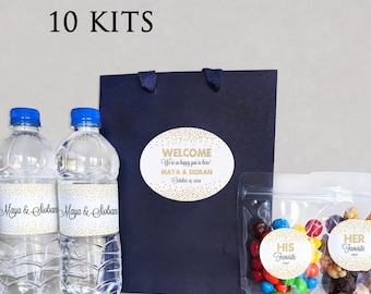 10 Welcome Bag Kits - Includes high quality gift bag with treat bags and customized labels - Confetti Sparkles / CF19