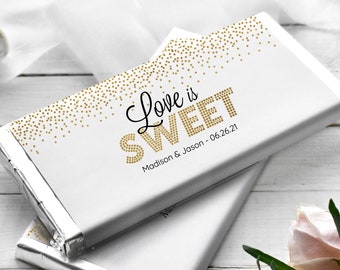 Printed Labels for Full Size Candy Bar Chocolate Bar Stickers Wedding Favor - Gold Confetti Design - Personalized Candy - CF19