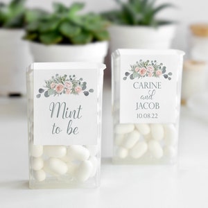 Printed Wedding Favor Stickers for Mint Boxes - Mint to Be Favors Wedding Shower Favor Label - Rose Gold Eucalyptus Floral Bouquet - RE19