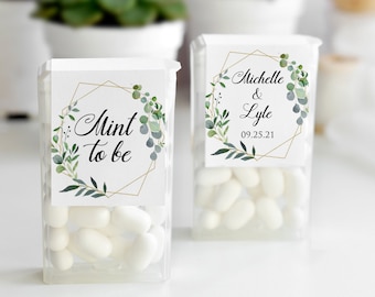 Printed Wedding Favor Stickers for Mint Boxes - Mint to Be Favors Wedding Shower Favor Label / Greenery in Geometric Shape/ GG18