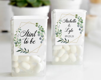 Printed Wedding Favor Stickers for Mint Boxes - Mint to Be Favors Wedding Shower Favor Label / Greenery in Geometric Shape/ GG18