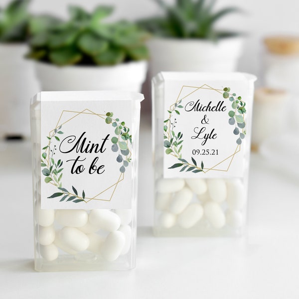 Printed Wedding Favor Stickers for Mint Boxes - Mint to Be Favors Wedding Shower Favor Label / Greenery in Geometric Shape/ GG18