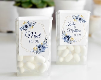 Printed Favor Stickers for Mint Boxes- Mint to Be Favors Wedding or Party Favor Label for Candy -  Navy Flowers in Gold Geometric Shape NG19