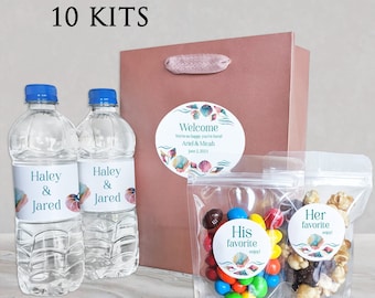 10 Welcome Bag Kits - Includes high quality gift bag with treat bags and customized labels - Modern Sea Shell Beach Theme / MS24