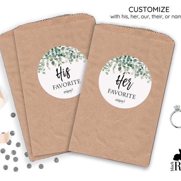 Printed Favor Sticker / His & Her Favorite / Our, Their Favorites or Names / Wedding Bag Stickers / Falling Eucalyptus Leaves / FE20