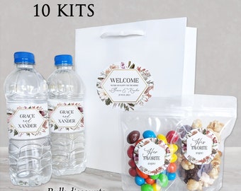 10 Welcome Bag Kits - Includes high quality gift bag with treat bags and customized labels - Bohemian Large Blooms, BH21