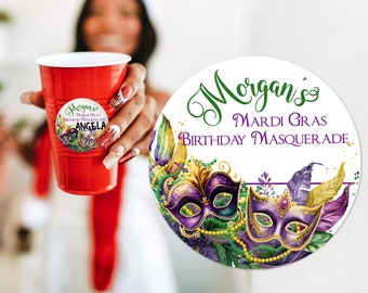 Printed round custom stickers in 3 sizes for party favors for bags, boxes - Birthdays, Parties and More/ Mardi Gras, Fat Tuesday - FT23