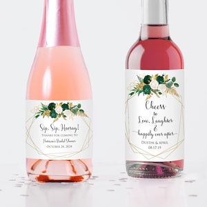 Printed Custom Stickers for Mini Wine or Mini Champagne Bottles - 2 sizes - Bridal Showers, Wedding Favors / Emerald Elegance / EM22