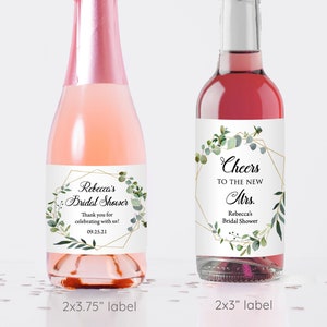 Printed Custom Stickers for Mini Wine or Mini Champagne Bottles 2 sizes Bridal Showers, Wedding Favors / Greenery Wreath in Geo/ GG18 image 1