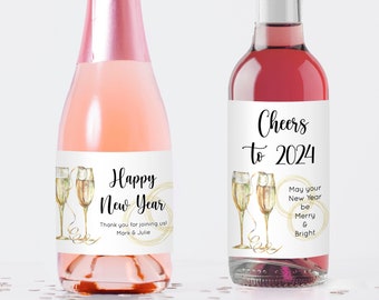 Printed Custom Stickers for Mini Wine or Mini Champagne Bottles - 2 sizes - New Year Holiday or Wedding Favors / Champagne Glasses / CH21