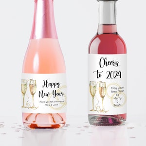 Printed Custom Stickers for Mini Wine or Mini Champagne Bottles 2 sizes New Year Holiday or Wedding Favors / Champagne Glasses / CH21 image 1