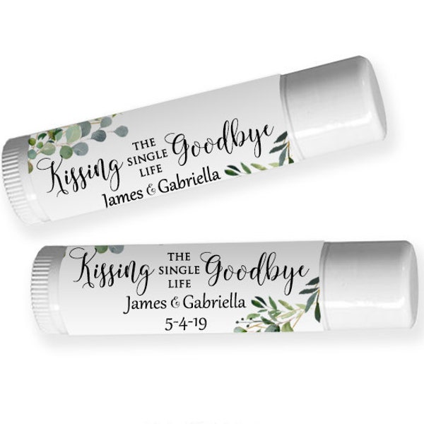 Printed Labels for Lip Balm - Printed Stickers - Wedding Favor - Bridal Shower - Kissing the Single Life Goodbye / Greenery and Geo / GG18