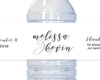 Personalized Water Bottle Labels for Party Favors - Waterproof - Modern Script Font - 2"x8.5" - Choose Color of text
