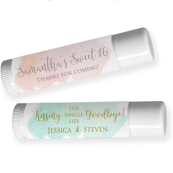 Printed Labels for Lip Balm - Printed Stickers - Wedding Favor - Bridal Shower - Kissing the Single Life Goodbye / Watercolor Wash / WC19