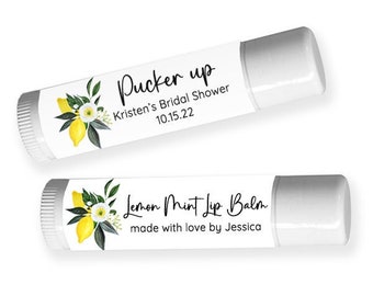 Printed Labels for Lip Balm - Printed Stickers for Bridal Party Favors - Lemon Bachelorette Party or Wedding - Pucker up Citrus Theme - LM20