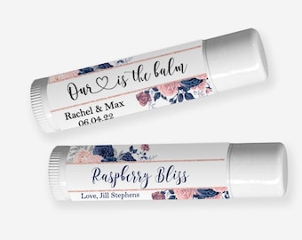 Printed Labels for Lip Balm - Custom Printed Stickers for Wedding, Shower Favor, and More - Navy and Blush Blooms - BD22