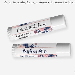 Printed Labels for Lip Balm - Custom Printed Stickers for Wedding, Shower Favor, and More - Navy and Blush Blooms - BD22