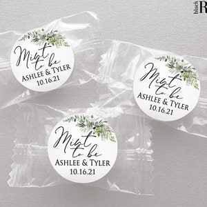 Printed 1 inch round custom stickers for wedding favors, bridal shower, Mint to Be Stickers, Green Leaf Bouquet / GE20