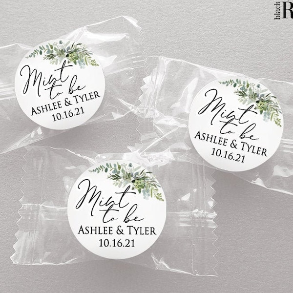 Printed 1 inch round custom stickers for wedding favors, bridal shower, Mint to Be Stickers, Green Leaf Bouquet / GE20