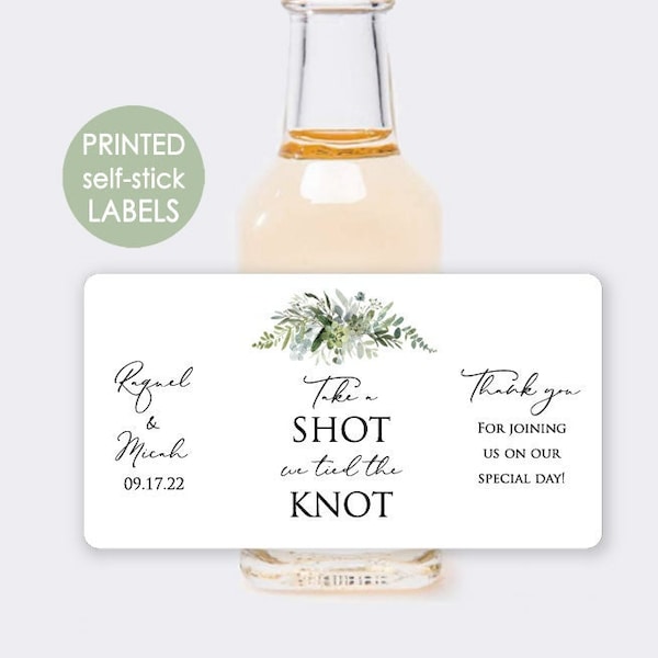 Printed, Personalized Mini Liquor Bottle Labels  - Waterproof Favor Stickers 2 x 3.75 inches - Greenery Bouquet - GE20