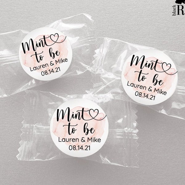 Autocollants personnalisés ronds de 1 pouce pour des cadeaux de mariage, douche nuptiale, menthe future, coeurs roses / PH21