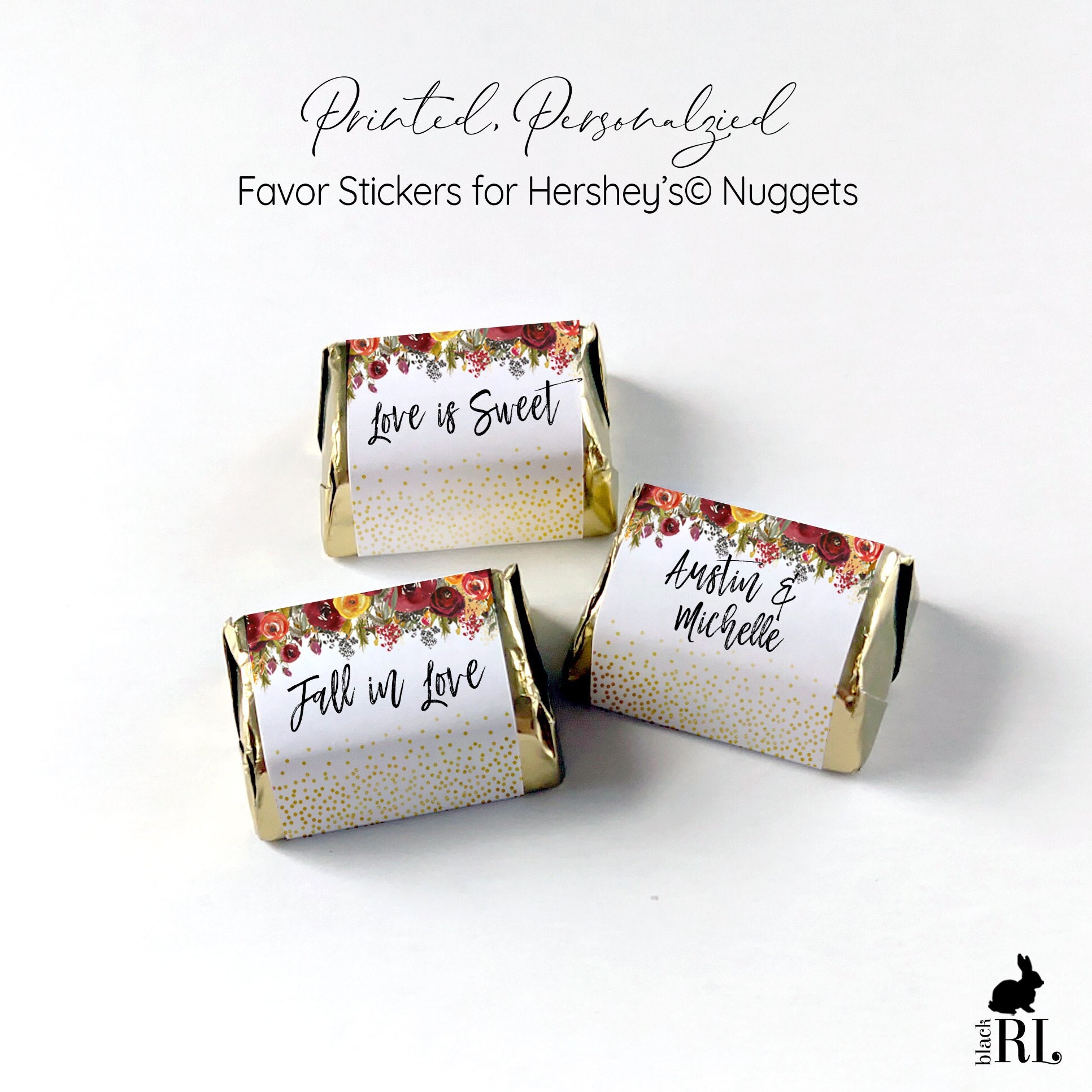 Custom Printed Nugget Style Chocolate Labels - Wedding Favors for Candy - Bridal Shower, Birthday Party / Colorful Autumn Florals / CJ21