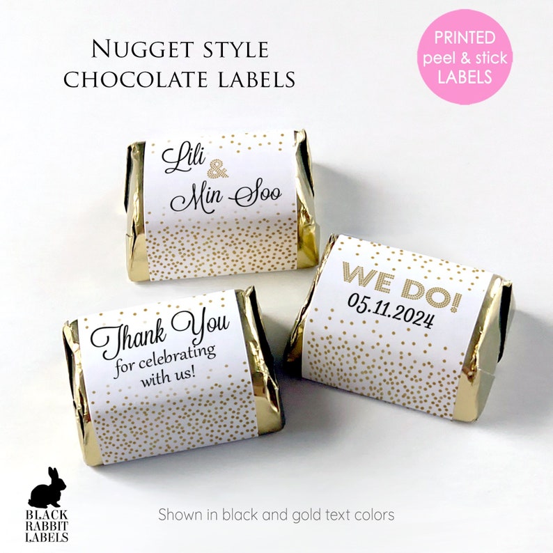 Custom Printed Nugget Style Chocolate Labels Wedding Favors for Candy Bridal Shower, Birthday Party / Confetti Design / CF19 image 1