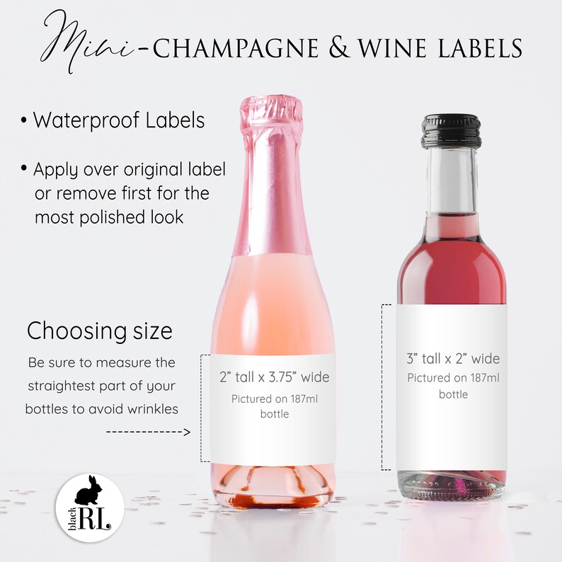 Printed Custom Stickers for Mini Wine or Mini Champagne Bottles 2 sizes New Year Holiday or Wedding Favors / Champagne Glasses / CH21 image 3