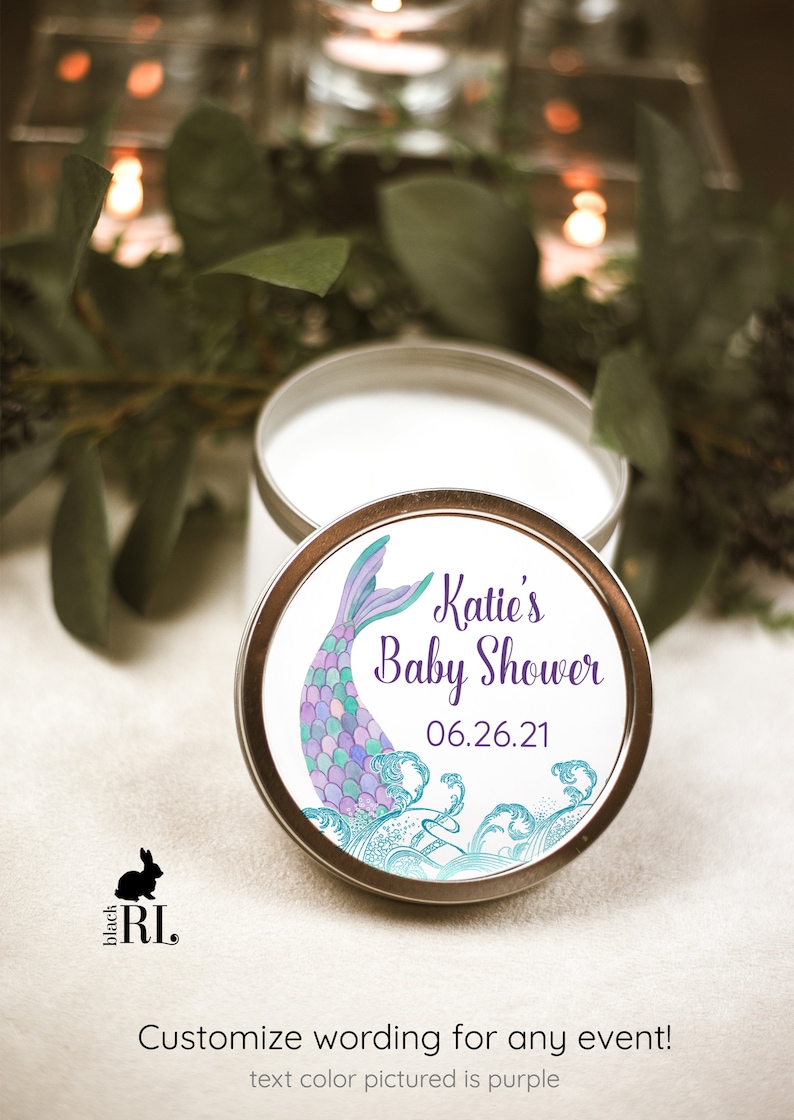 Printed Favor Label Mermaid in Waves Customized Labels Baby Shower Favor Birthday Party Favors 2 or 2.5 Circles MW21