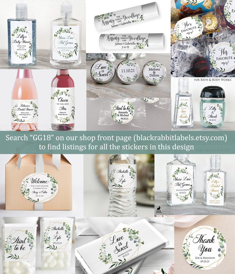 Printed Custom Stickers for Mini Wine or Mini Champagne Bottles 2 sizes Bridal Showers, Wedding Favors / Greenery Wreath in Geo/ GG18 image 4