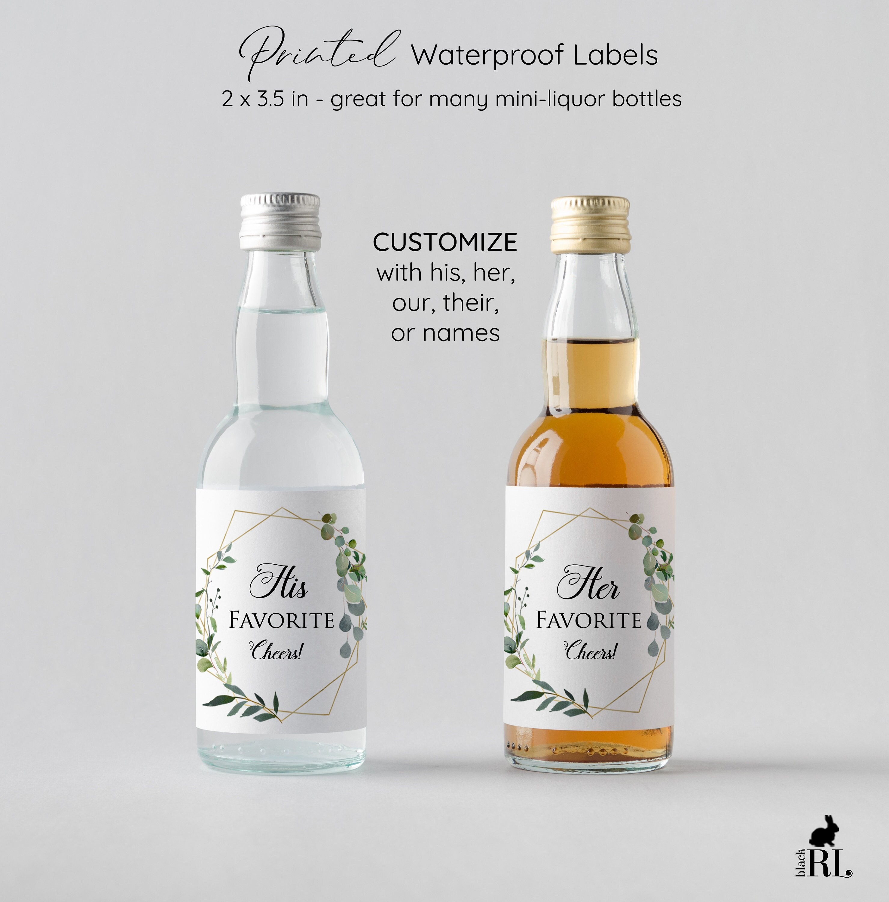 Printed His, Her, Our Mini Liquor Bottle Labels Waterproof Favor Stickers  Our, Their, Name Options 8 Labels Total Greenery Geo GG18 - Etsy