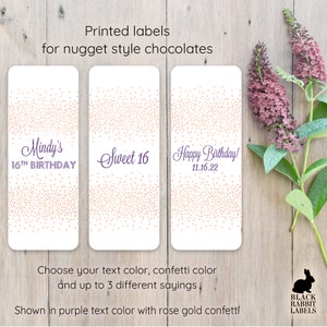 Custom Printed Nugget Style Chocolate Labels Wedding Favors for Candy Bridal Shower, Birthday Party / Confetti Design / CF19 image 2