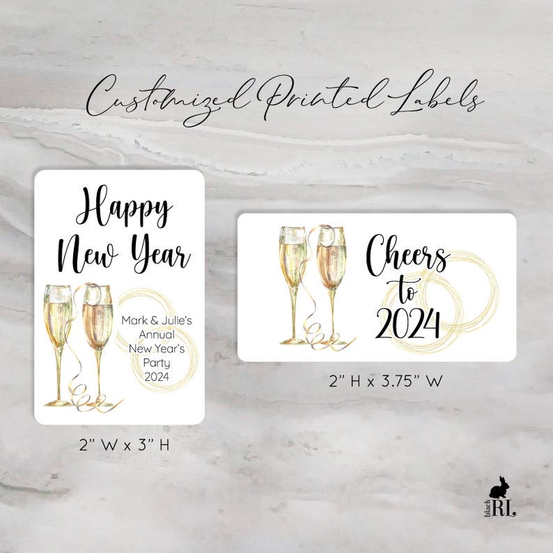 Printed Custom Stickers for Mini Wine or Mini Champagne Bottles 2 sizes New Year Holiday or Wedding Favors / Champagne Glasses / CH21 image 2