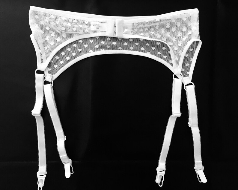 White LoveHearts Sheer Suspender Belt. High Waist. Handmade To Etsy