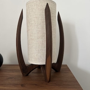 Handcrafted Solid Walnut - Mid Century Modern Table Lamp - Tan Shade