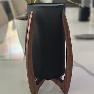 Handcrafted Solid Walnut - Mid Century Modern Table Lamp - Black Shade
