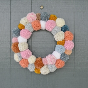 Multicolor pom pom wreath, holiday pom pom wreath, colored pom pom wreath, pom pom wreath