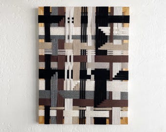 Large Neutral Woven Wall Art: Framed Textile Weaving
