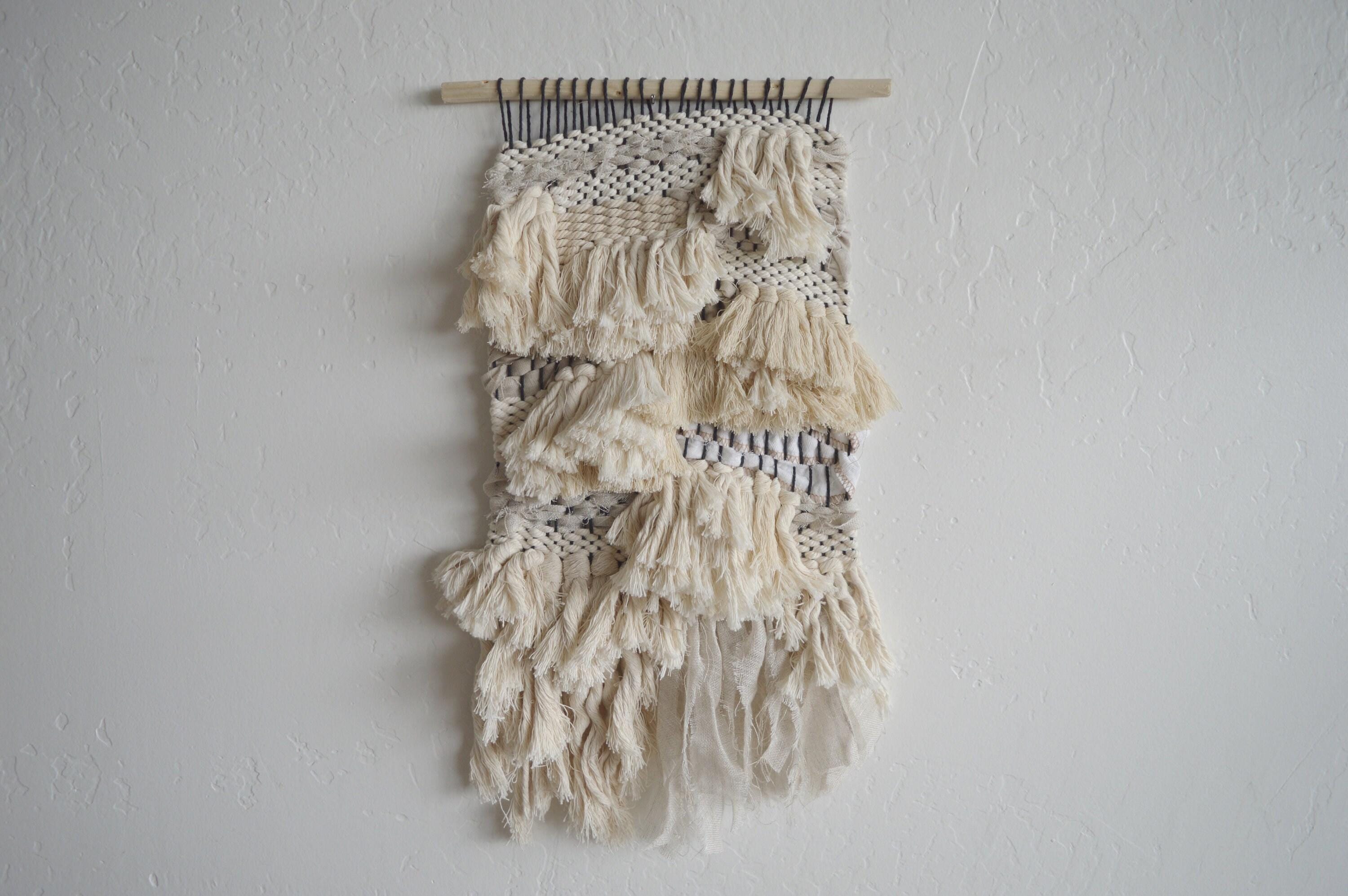 Upcycled Fringe Woven Wall Hanging: Black Yarn & Cotton Rope
