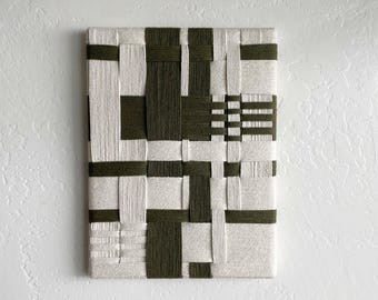 Green Woven Wall Art: Textile Canvas - Handmade