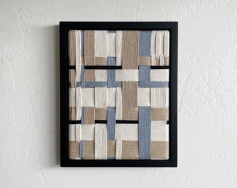 Handmade Woven Canvas Art: Blue & Neutral Textile Wall Hanging