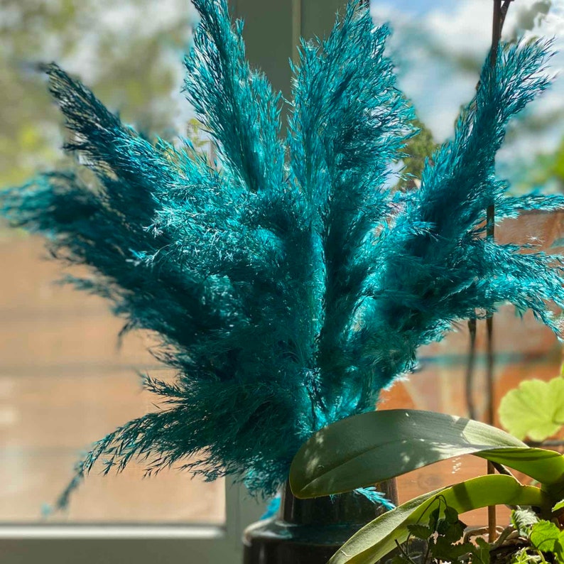 Blue pampas grass decor Dried plumes Wildflower bouquet Etsy