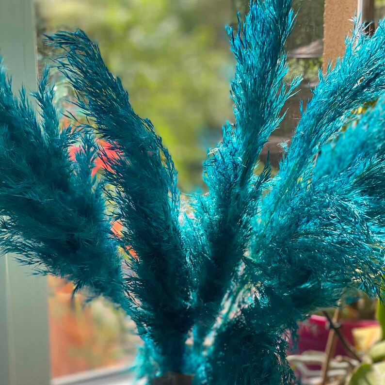 Blue pampas grass decor Dried plumes Wildflower bouquet Etsy