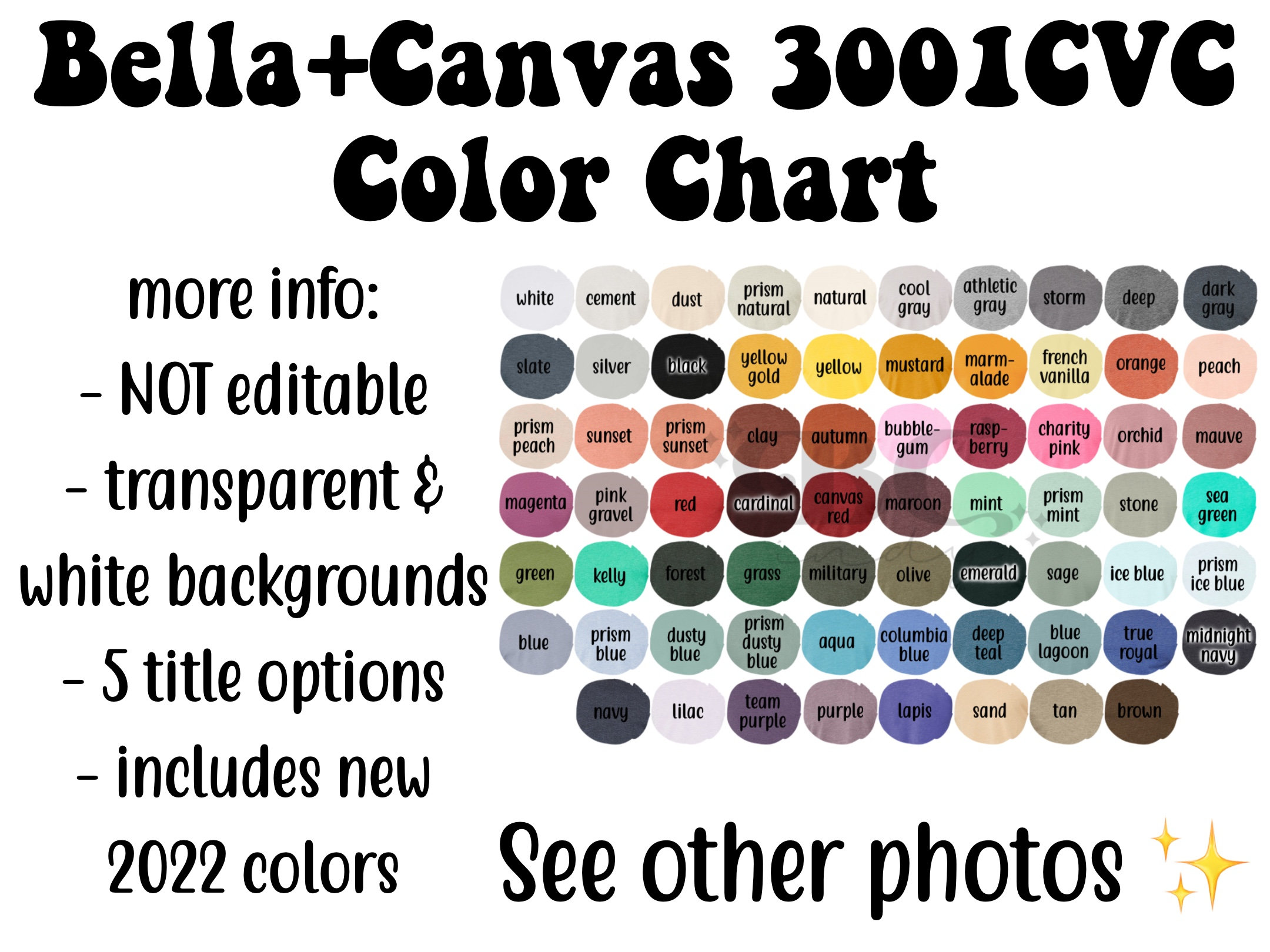 Bella Canvas 3001 CVC Color Chart 