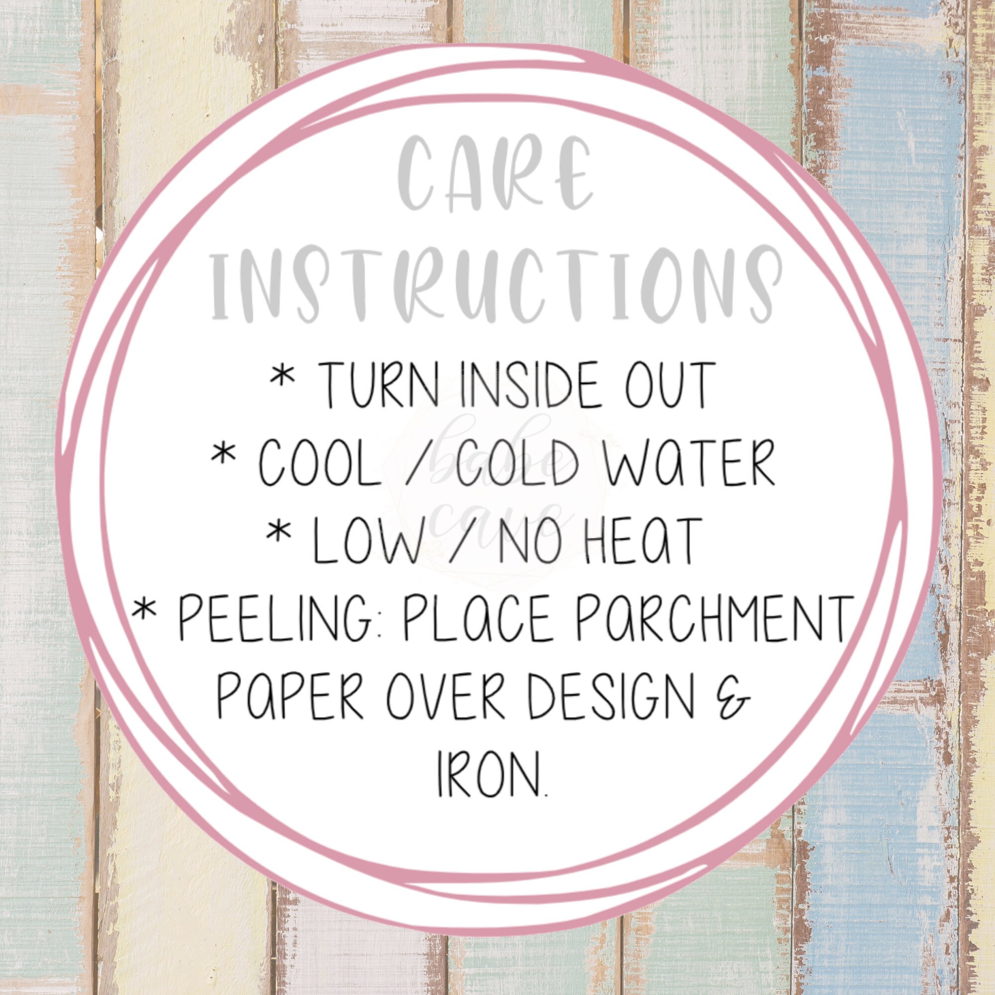 TShirt Care Card Vinyl Shirt Washing Instructions Washing Etsy