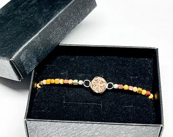 Handmade Crinoid Fossil & Jasper Bracelet, 925 Sterling Silver
